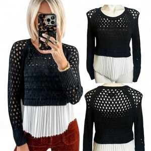 Maeve by Anthropologie layered pleated sweater black white